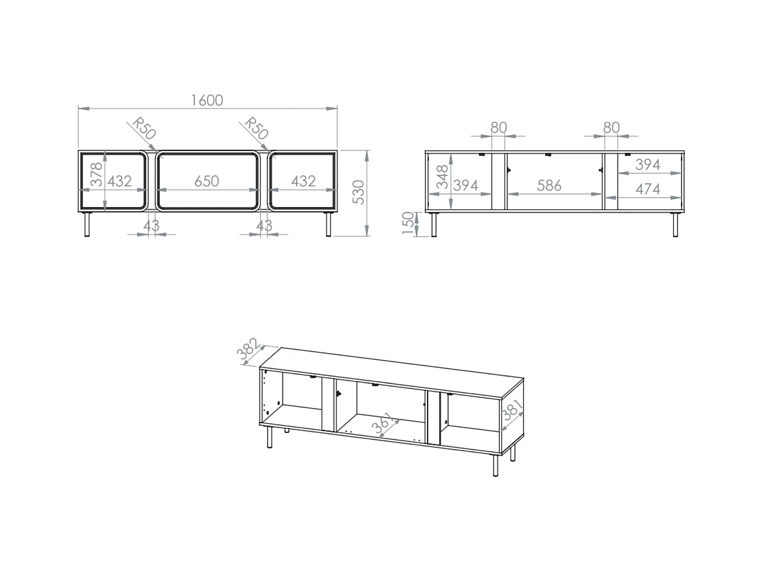 Meuble TV 2 portes avec abattant - beige cachemire 160 cm - LOPPA