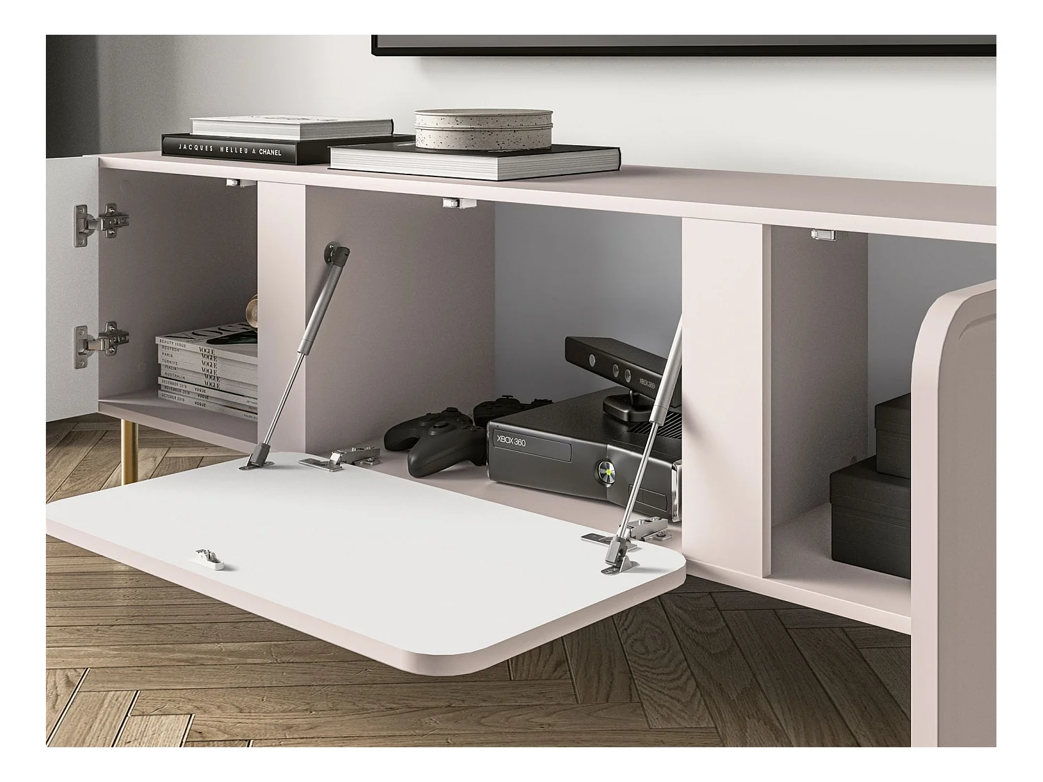 Meuble TV 2 portes avec abattant - beige cachemire 160 cm - LOPPA