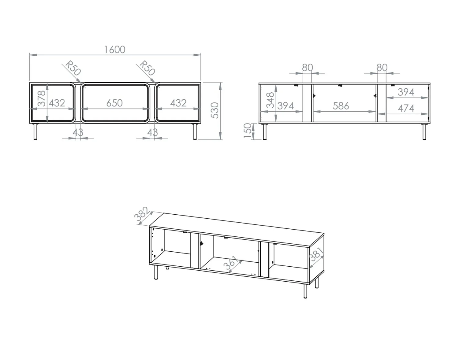 TV-meubel 2-deurs met klep – kasjmierbeige – 160 cm – LOPPA