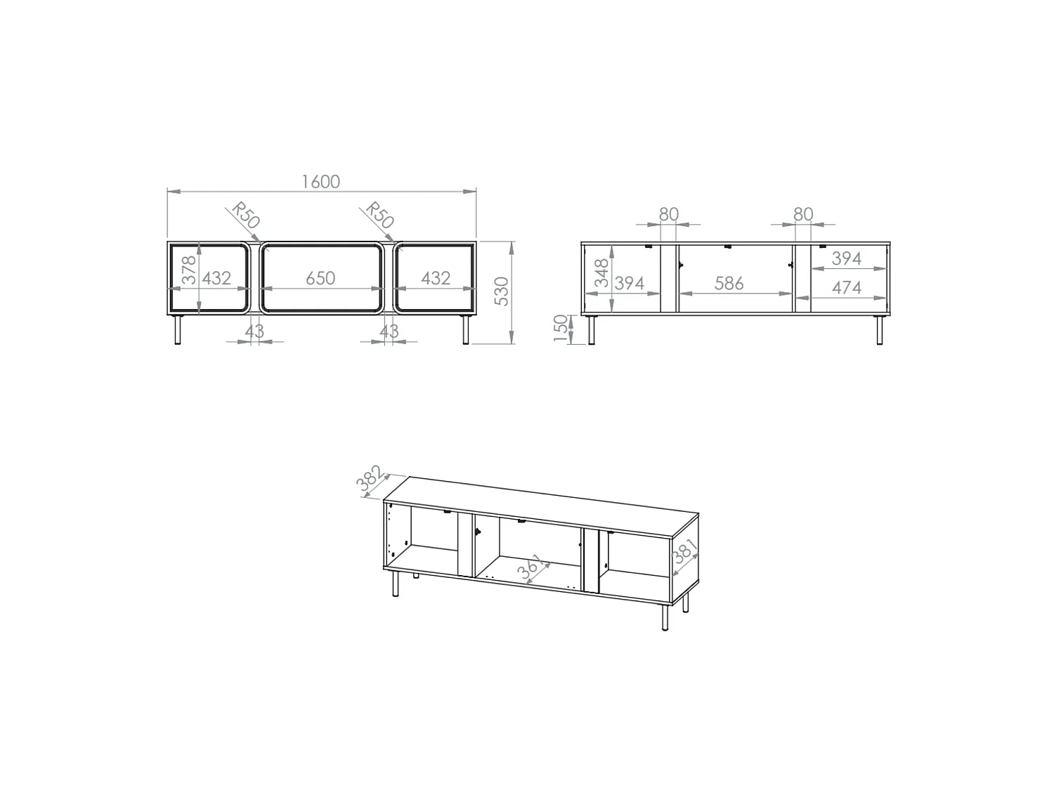 Meuble TV 2 portes avec abattant - beige cachemire 160 cm - LOPPA