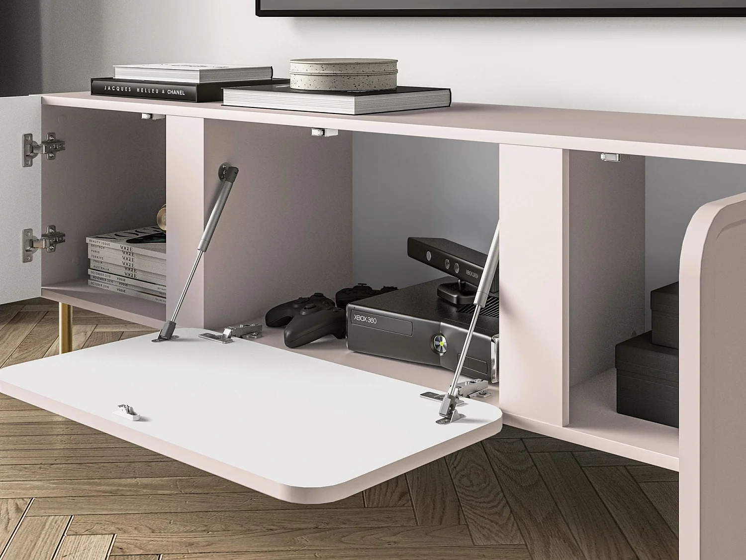 Meuble TV 2 portes avec abattant - beige cachemire 160 cm - LOPPA