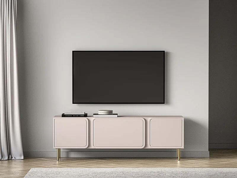 Meuble TV 2 portes avec abattant - beige cachemire 160 cm - LOPPA