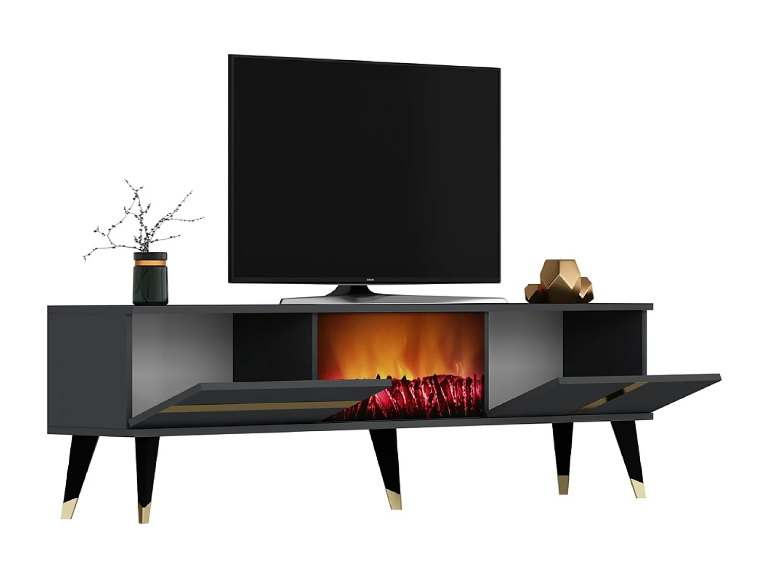 Meuble TV avec cheminée LED 150cm gris anthracite SUNY