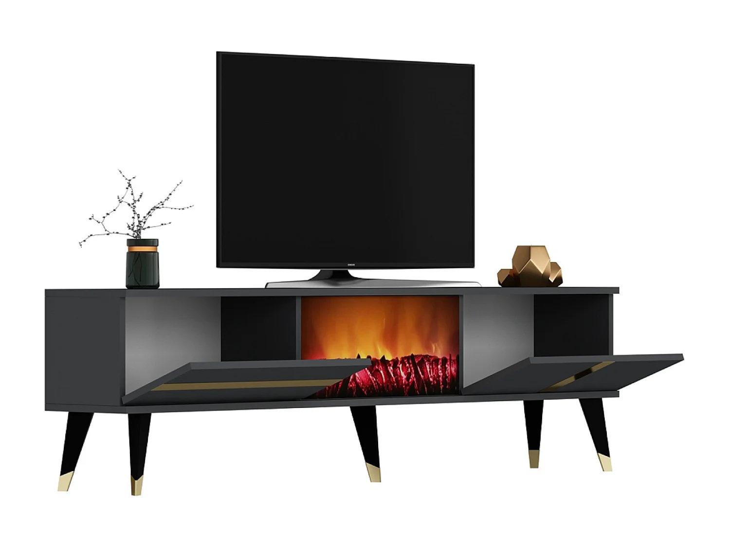 Meuble TV avec cheminée LED 150cm gris anthracite SUNY