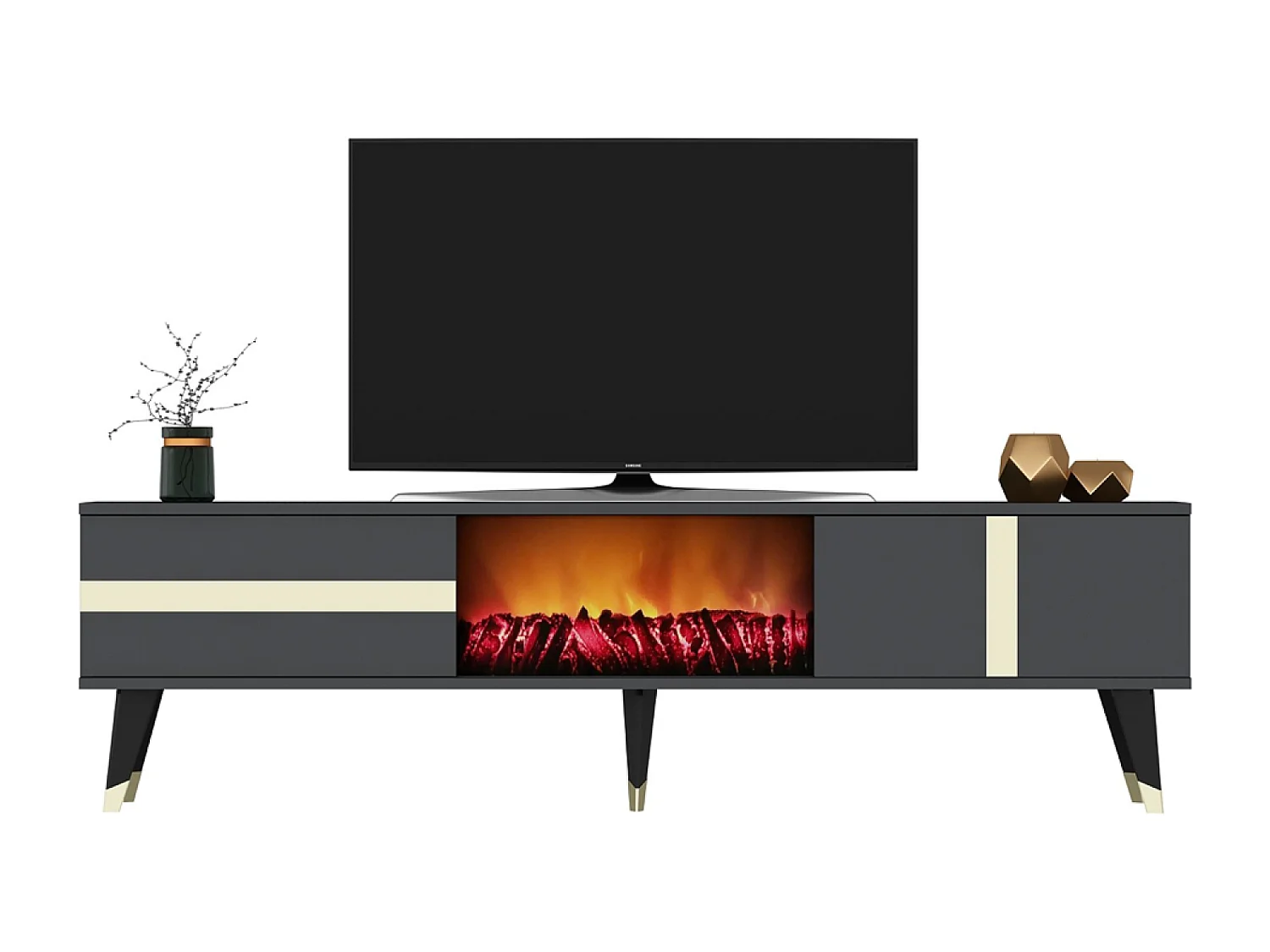 Meuble TV avec cheminée LED 150cm gris anthracite SUNY