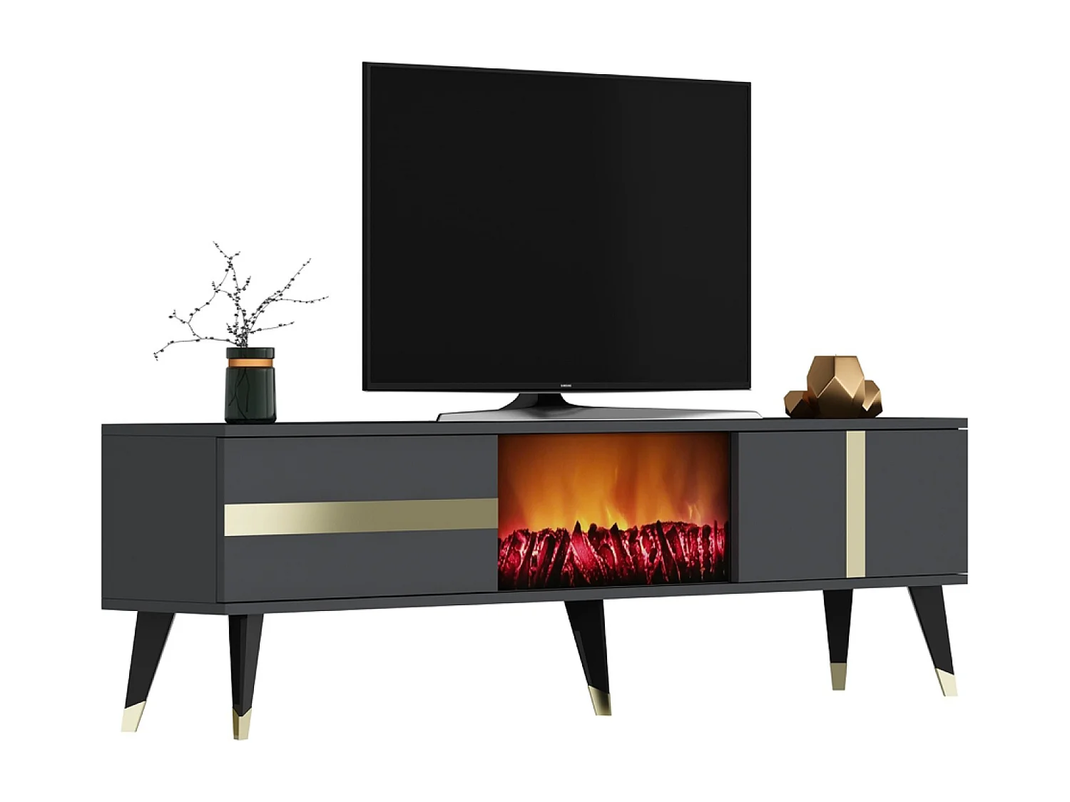 Meuble TV avec cheminée LED 150cm gris anthracite SUNY