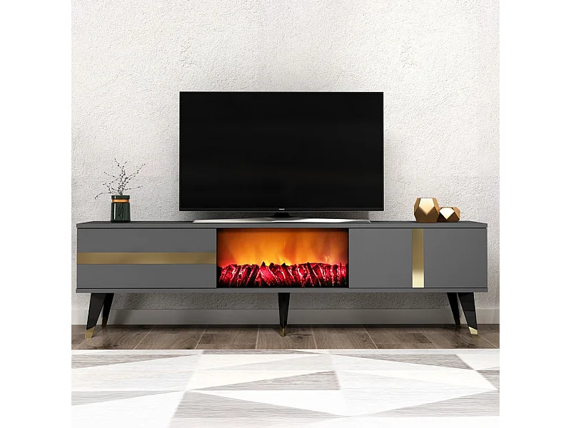 Meuble TV avec cheminée LED 150cm gris anthracite SUNY
