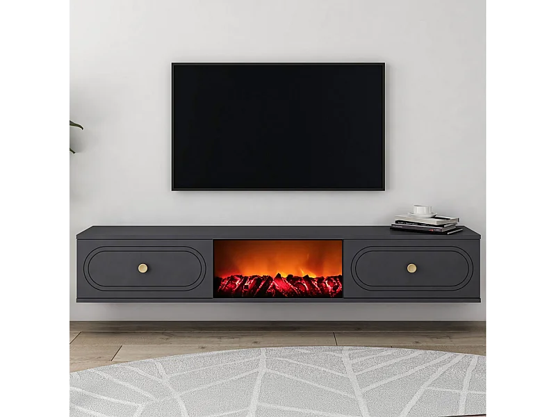 Meuble TV avec cheminée LED 150cm gris anthracite FYRI