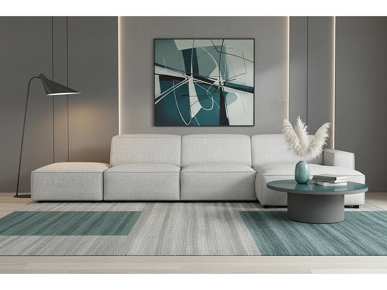 Canapé d’angle modulaire Cursal C droit – 341 x 166 x 70 cm, gris clair Raven 6, design moderne