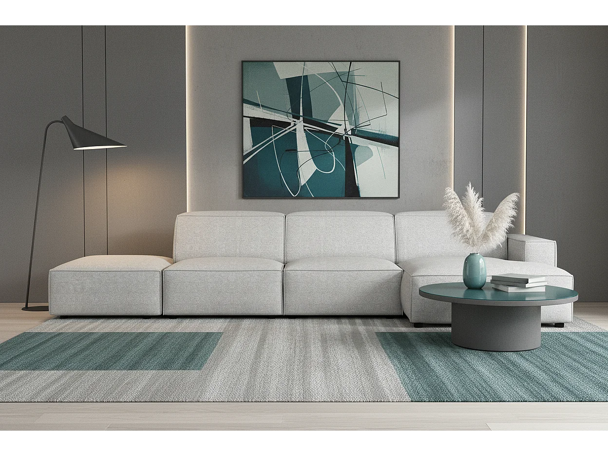 Canapé d’angle modulaire Cursal C droit – 341 x 166 x 70 cm, gris clair Raven 6, design moderne