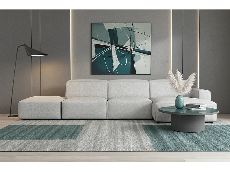 Narożnik modułowy Cursal C prawy z pufą – sofa narożna 341 x 166 x 70 cm, jasno szary Raven 6, nowoczesny design