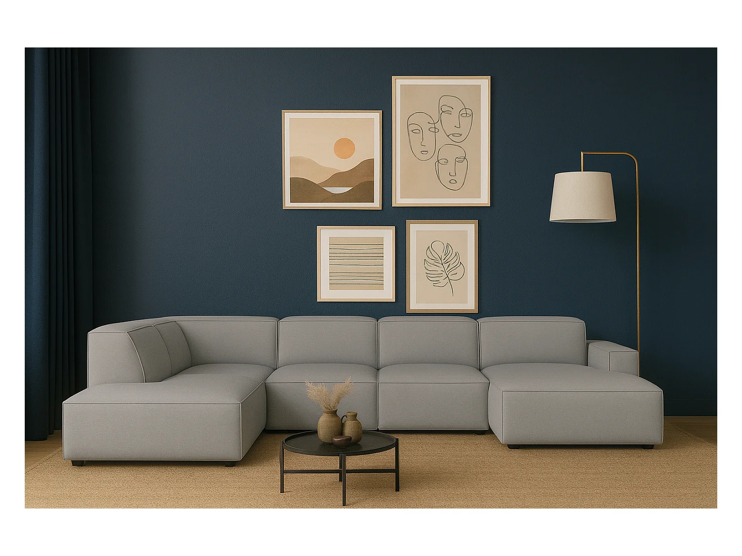 Canapé d’angle modulaire Cursal D gauche – 364 x 262 x 70 cm, gris Raven 7, design moderne