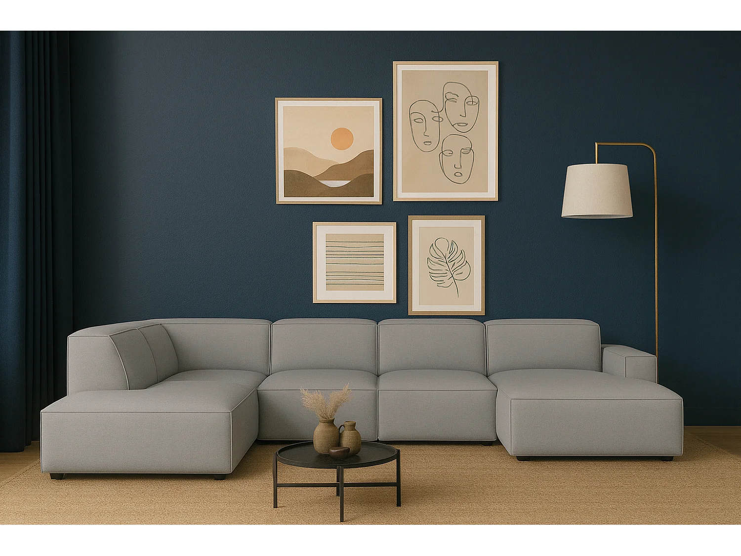 Canapé d’angle modulaire Cursal D gauche – 364 x 262 x 70 cm, gris Raven 7, design moderne