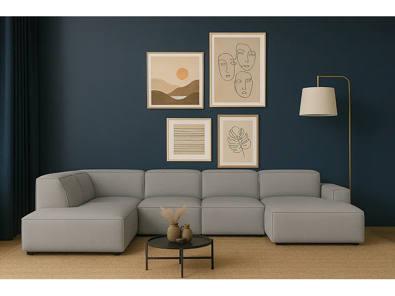 Narożnik modułowy Cursal D lewy – sofa narożna 364 x 262 x 70 cm, szary Raven 7, nowoczesny design