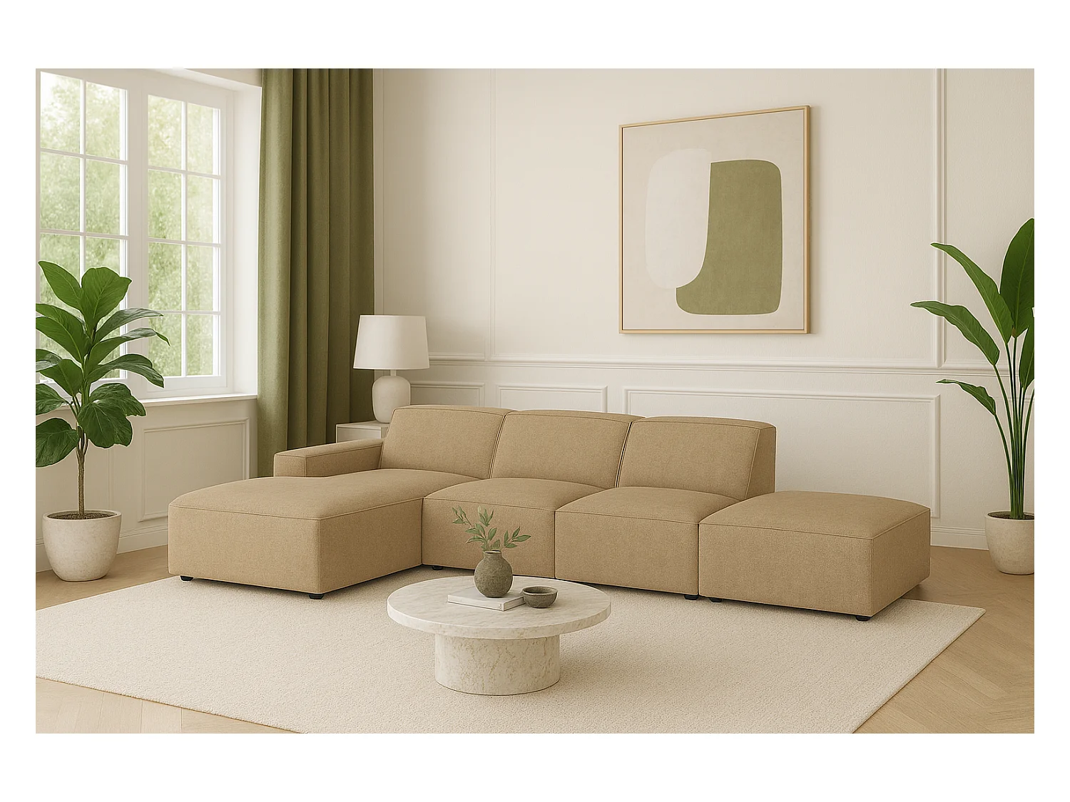 Canapé d’angle modulaire Cursal C gauche – 341 x 166 x 70 cm,  marron clair Raven 34, design moderne