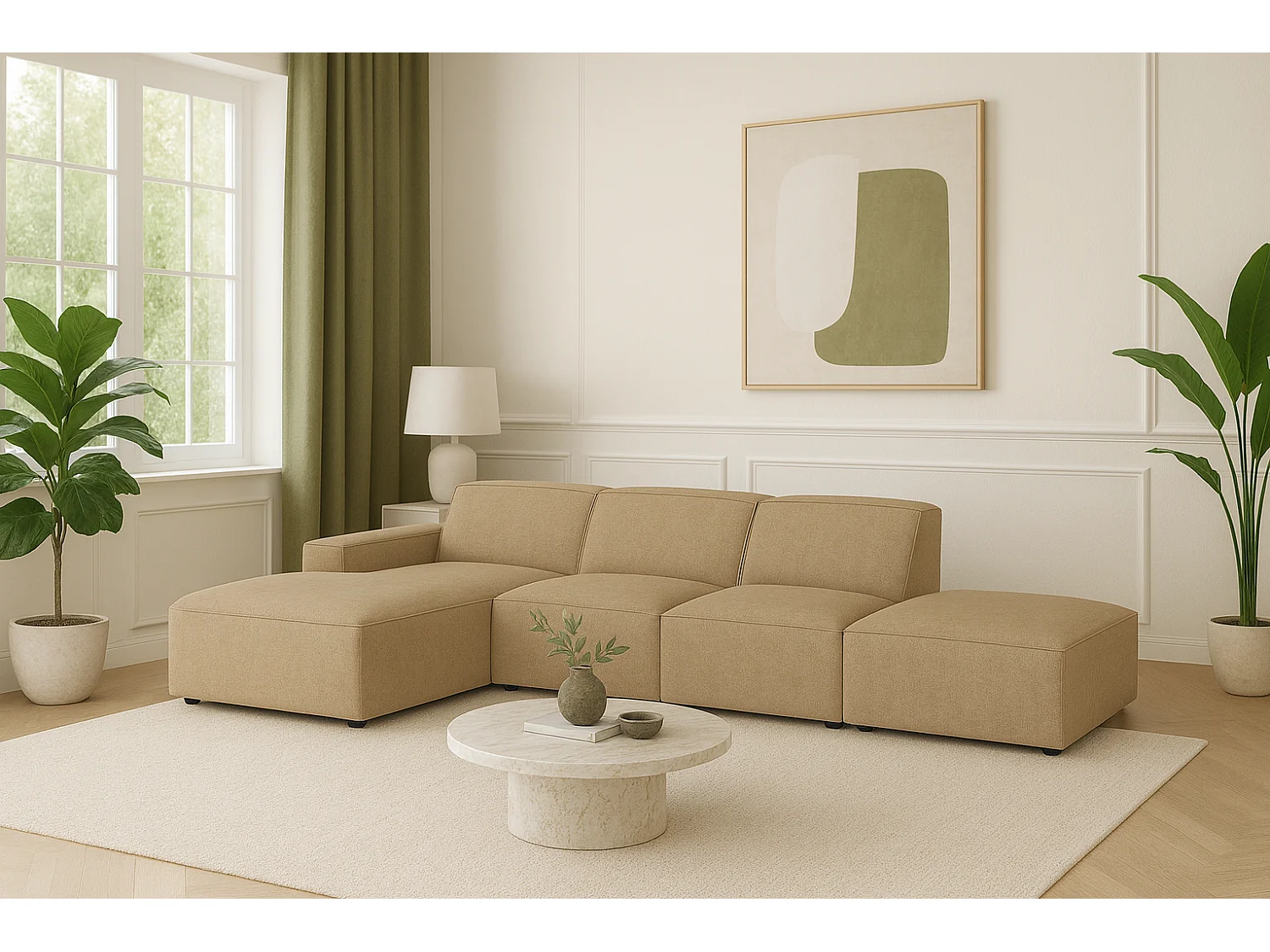 Canapé d’angle modulaire Cursal C gauche – 341 x 166 x 70 cm,  marron clair Raven 34, design moderne