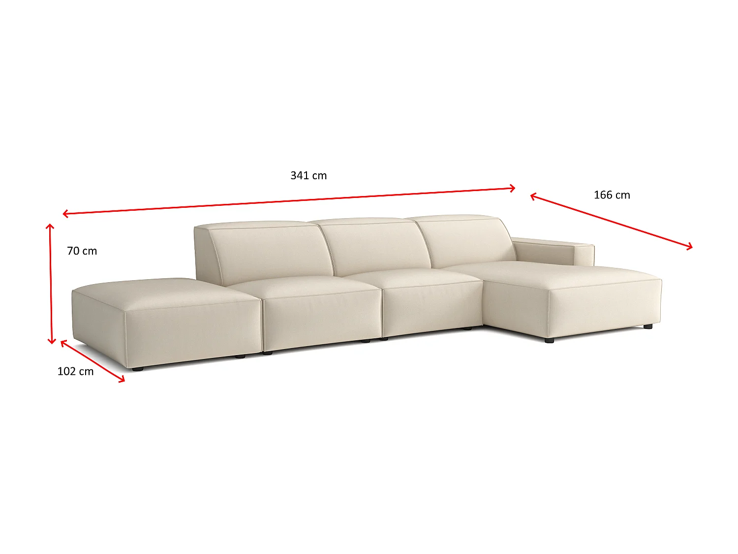 Canapé d’angle modulaire Cursal C gauche – 341 x 166 x 70 cm,  marron clair Raven 34, design moderne