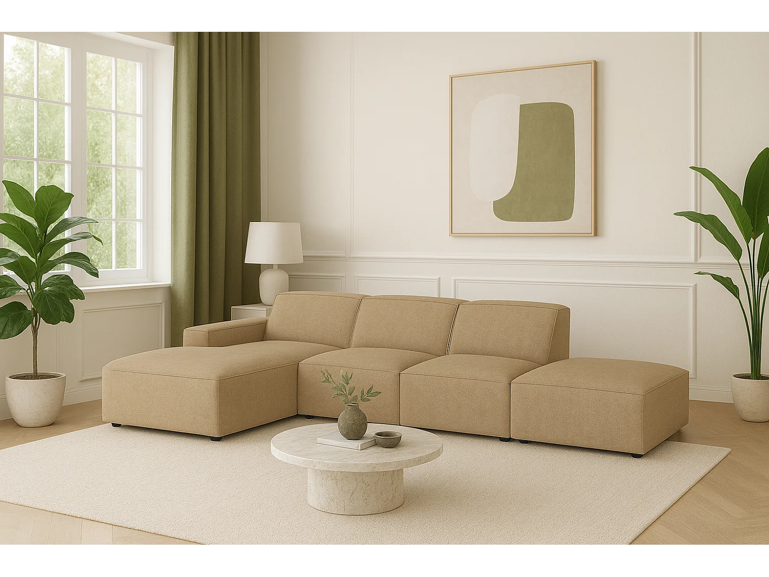 Canapé d’angle modulaire Cursal C gauche – 341 x 166 x 70 cm,  marron clair Raven 34, design moderne