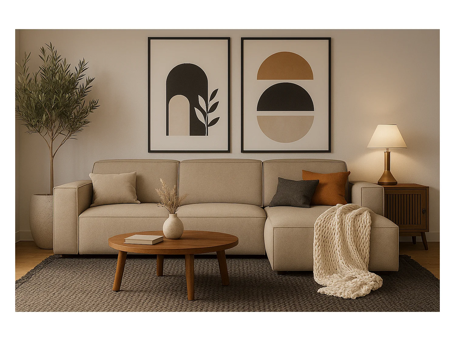 Canapé d’angle modulaire Cursal A droit – 284 x 166 cm, beige Raven 30, design moderne