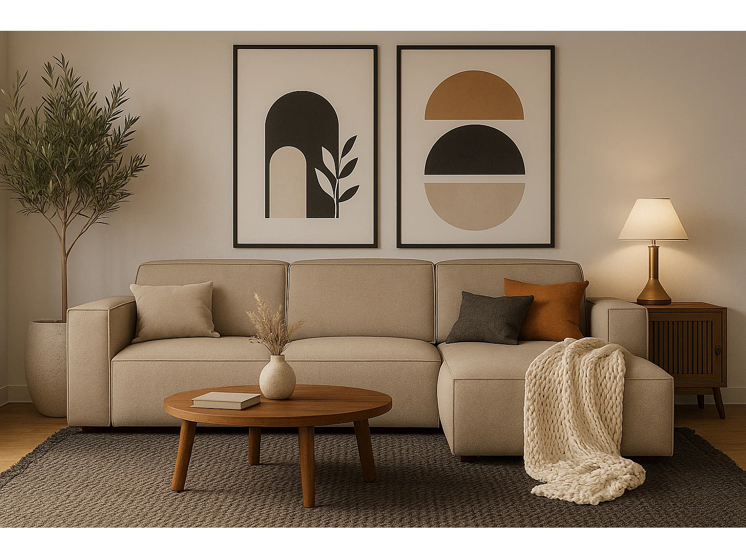 Canapé d’angle modulaire Cursal A droit – 284 x 166 cm, beige Raven 30, design moderne