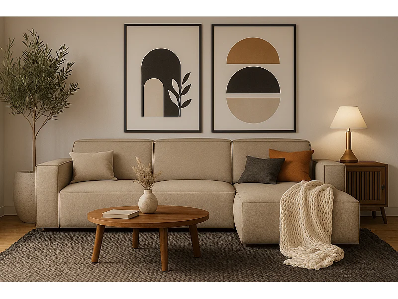 Canapé d’angle modulaire Cursal A droit – 284 x 166 cm, beige Raven 30, design moderne