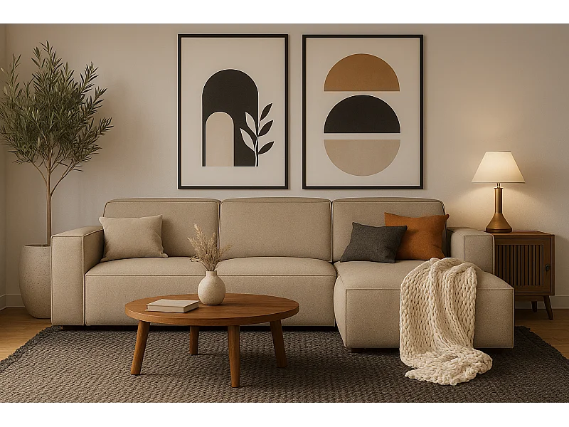 Canapé d’angle modulaire Cursal A droit – 284 x 166 cm, beige Raven 30, design moderne