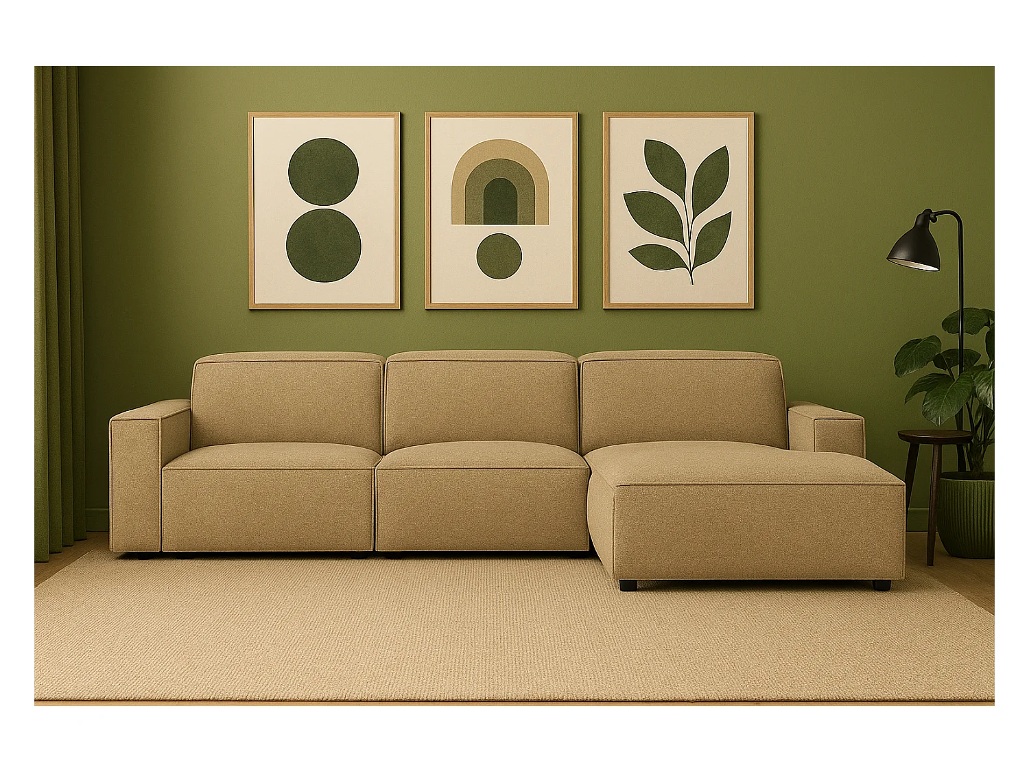 Canapé d’angle modulaire Cursal A droit  – 284 x 166 cm, marron clair Raven 34, design moderne