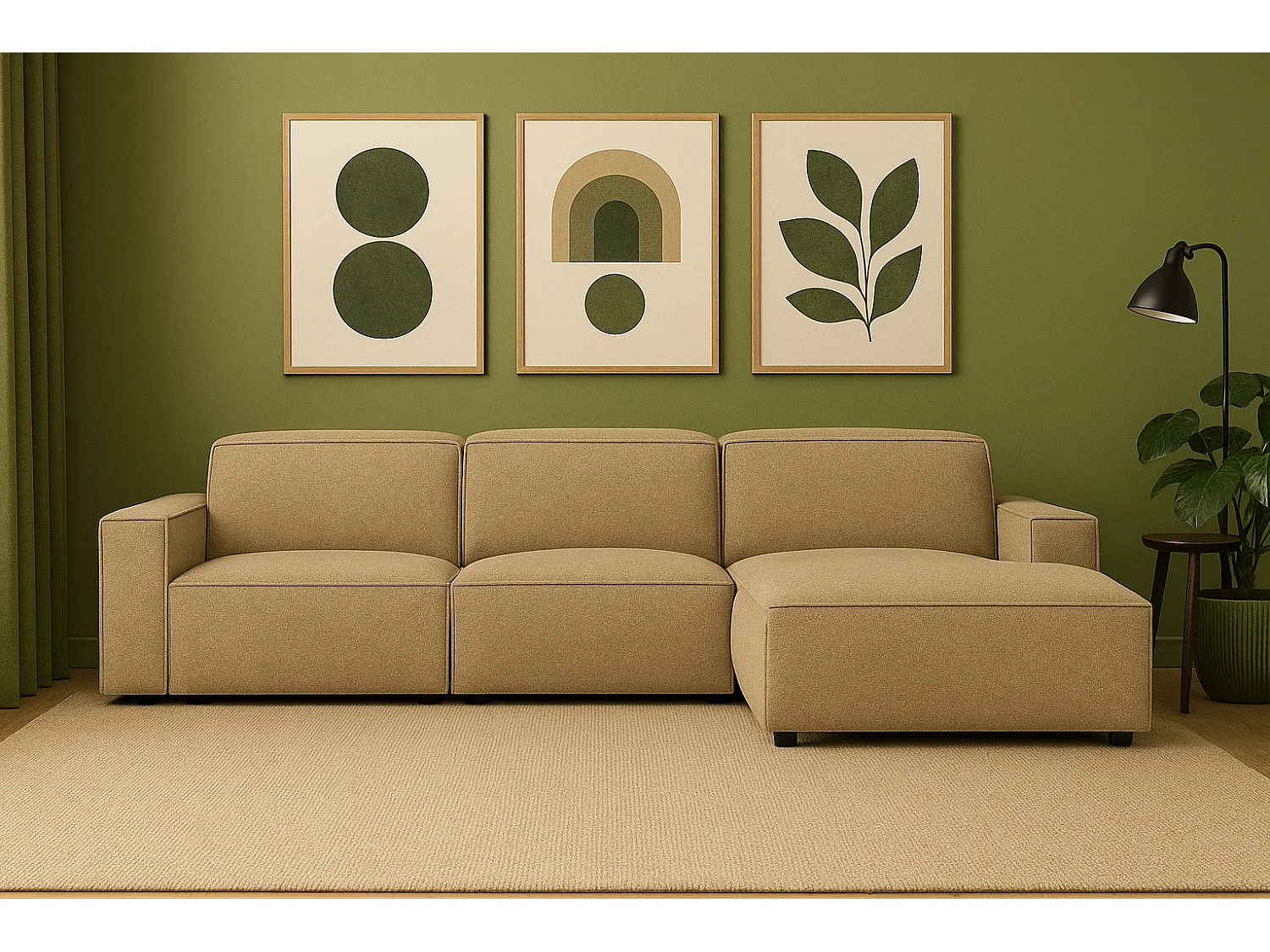 Canapé d’angle modulaire Cursal A droit  – 284 x 166 cm, marron clair Raven 34, design moderne