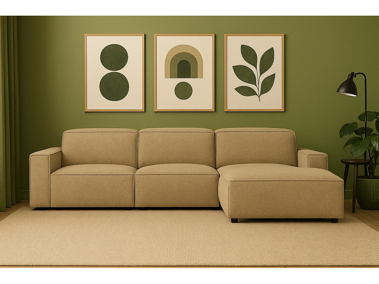 Canapé d’angle modulaire Cursal A droit  – 284 x 166 cm, marron clair Raven 34, design moderne