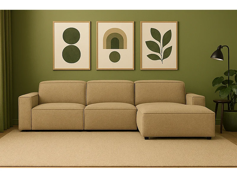 Canapé d’angle modulaire Cursal A droit  – 284 x 166 cm, marron clair Raven 34, design moderne