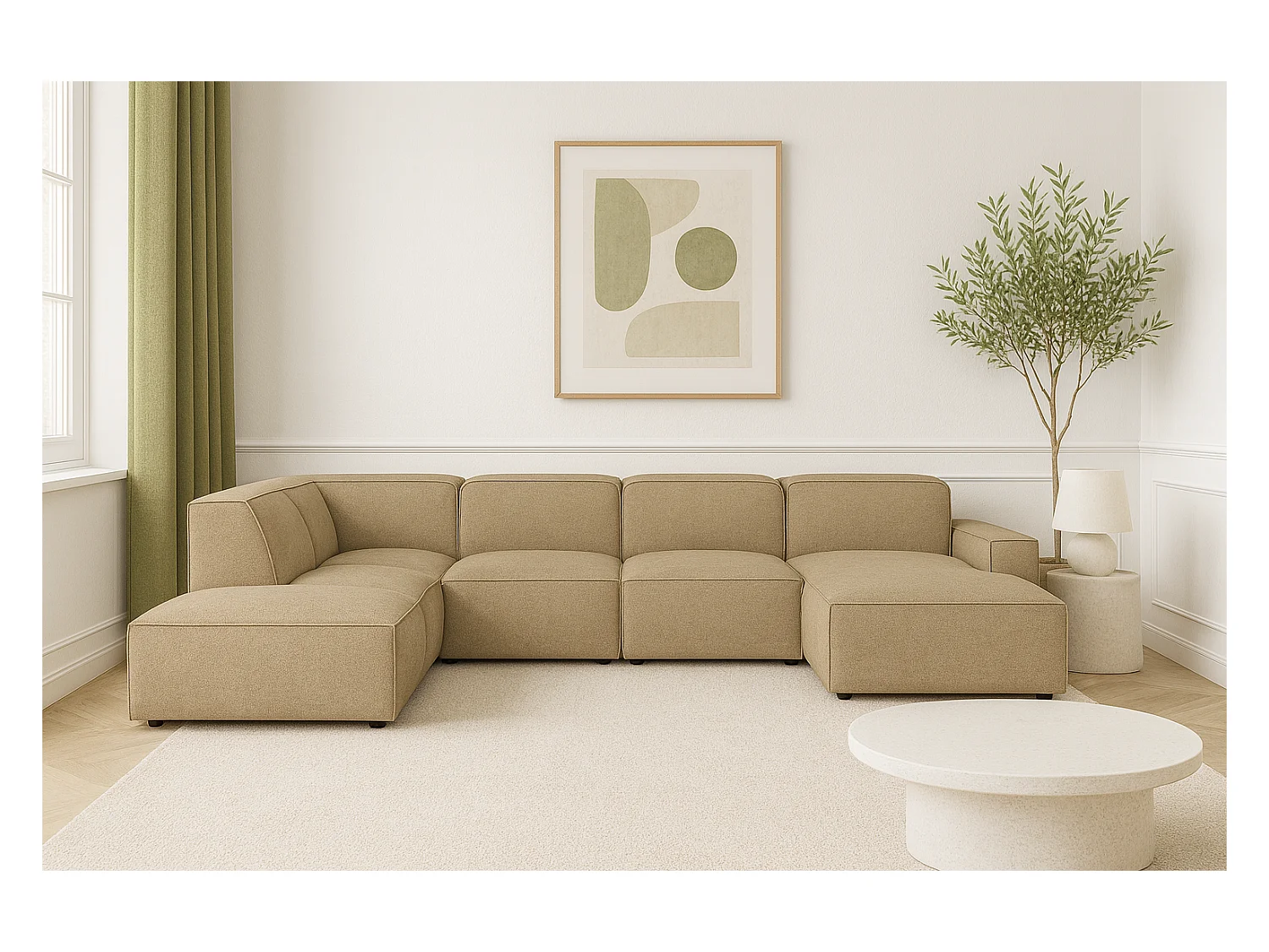 Canapé d’angle modulaire Cursal D droit – 364 x 262 x 70 cm, marron clair Raven 34, design moderne