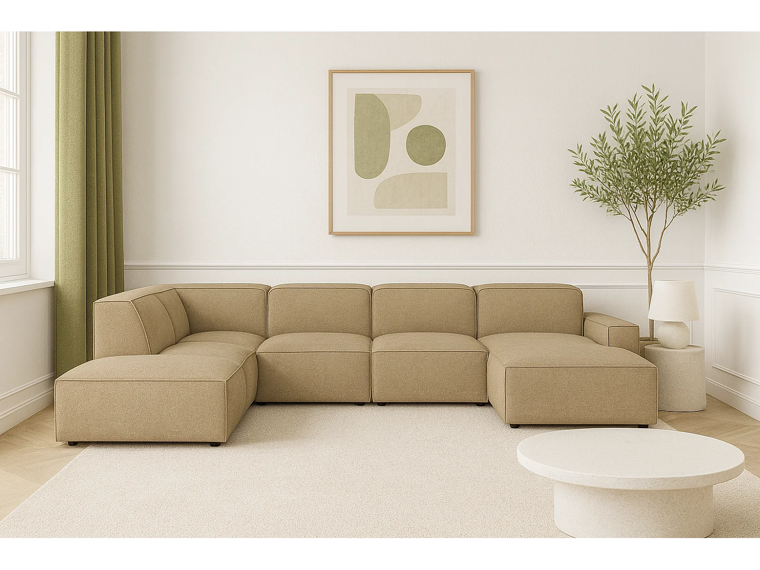 Canapé d’angle modulaire Cursal D droit – 364 x 262 x 70 cm, marron clair Raven 34, design moderne