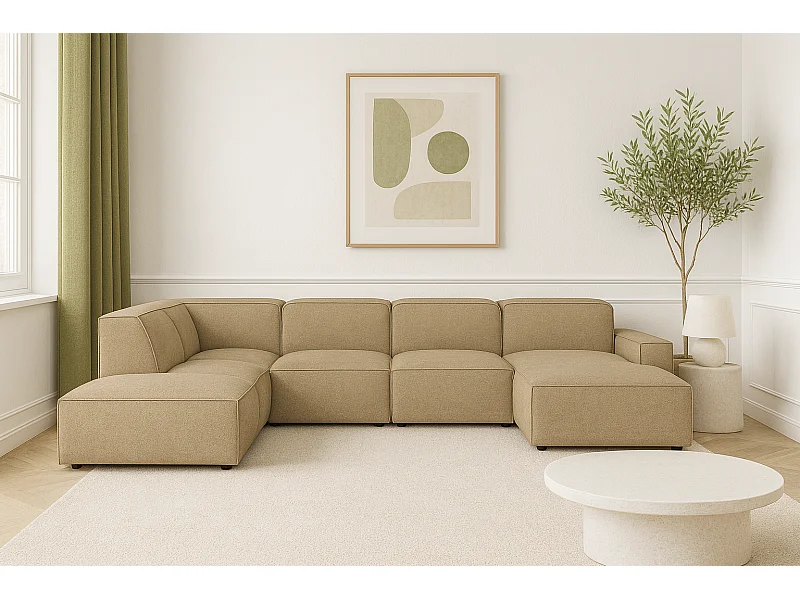 Canapé d’angle modulaire Cursal D droit – 364 x 262 x 70 cm, marron clair Raven 34, design moderne