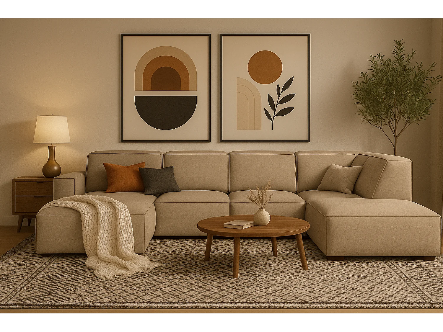 Canapé d’angle modulaire Cursal D gauche – 364 x 262 x 70 cm, beige Raven 30, design moderne