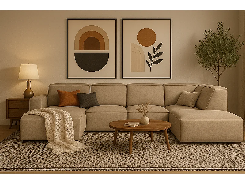 Modulaire hoekbank Cursal D links – 364 x 262 x 70 cm, beige  Raven 30, modern design