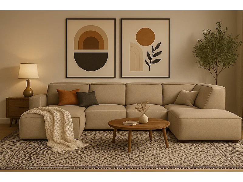 Narożnik modułowy Cursal D lewy – sofa narożna 364 x 262 x 70 cm, beżowy Raven 30, nowoczesny design