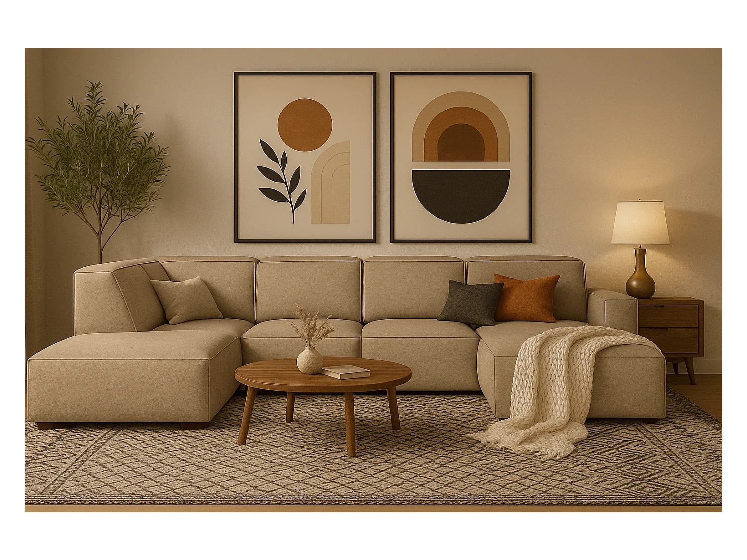 Canapé d’angle modulaire Cursal D droit – 364 x 262 x 70 cm, beige Raven 30, design moderne