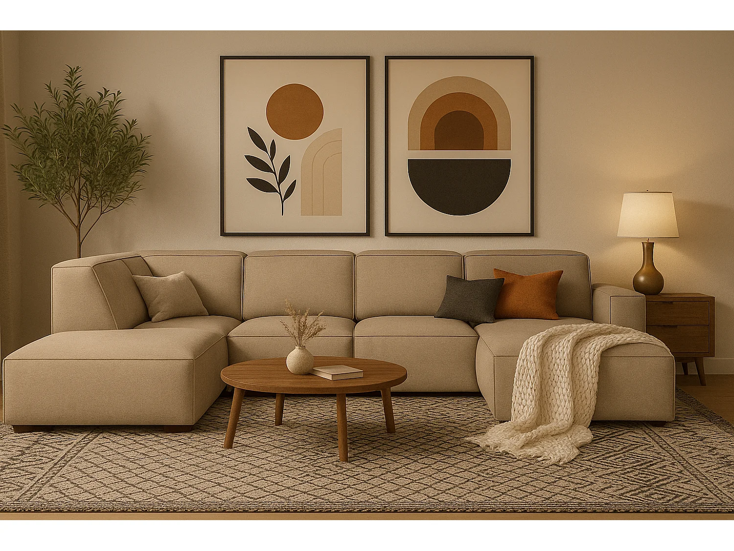 Canapé d’angle modulaire Cursal D droit – 364 x 262 x 70 cm, beige Raven 30, design moderne