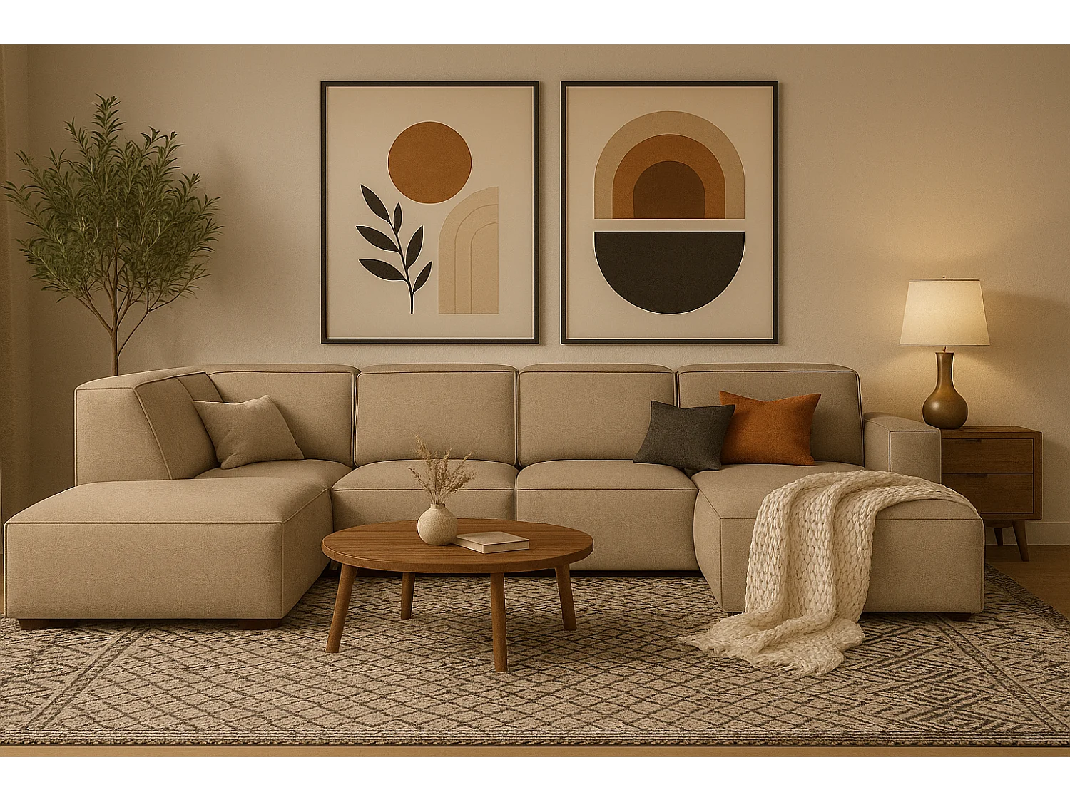 Canapé d’angle modulaire Cursal D droit – 364 x 262 x 70 cm, beige Raven 30, design moderne