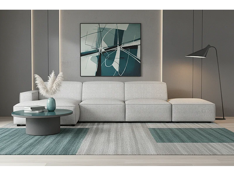 Modulaire hoekbank Cursal C links met poef – 341 x 166 x 70 cm, lichtgrijs Raven 6 , modern design