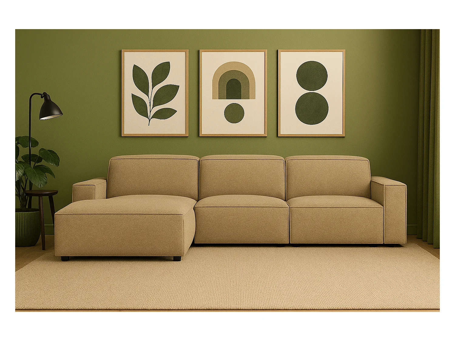 Canapé d’angle modulaire Cursal A gauche – 284 x 166 cm, marron clair Raven 34, design moderne