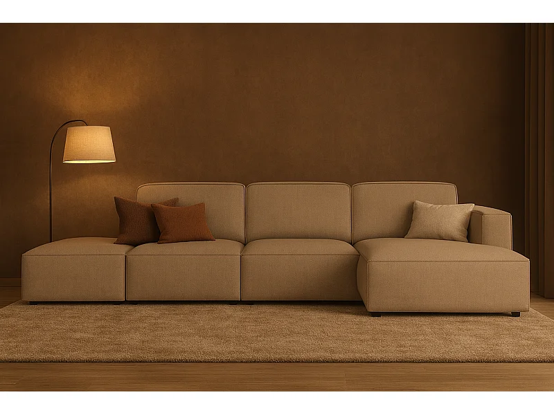 Modulares Ecksofa Cursal C rechts mit Hocker – 341 x 166 x 70 cm,  beige Raven 30, modernes Design