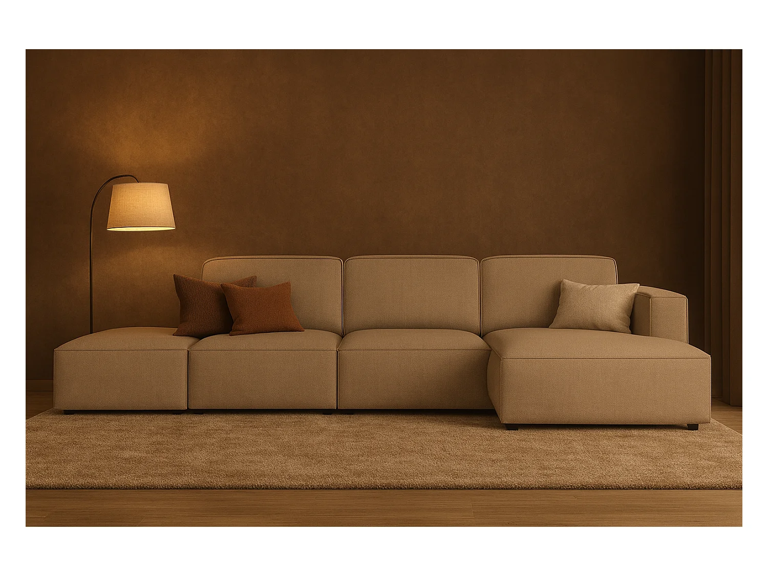 Canapé d’angle modulaire Cursal C droit – 341 x 166 x 70 cm,  beige Raven 30, design moderne