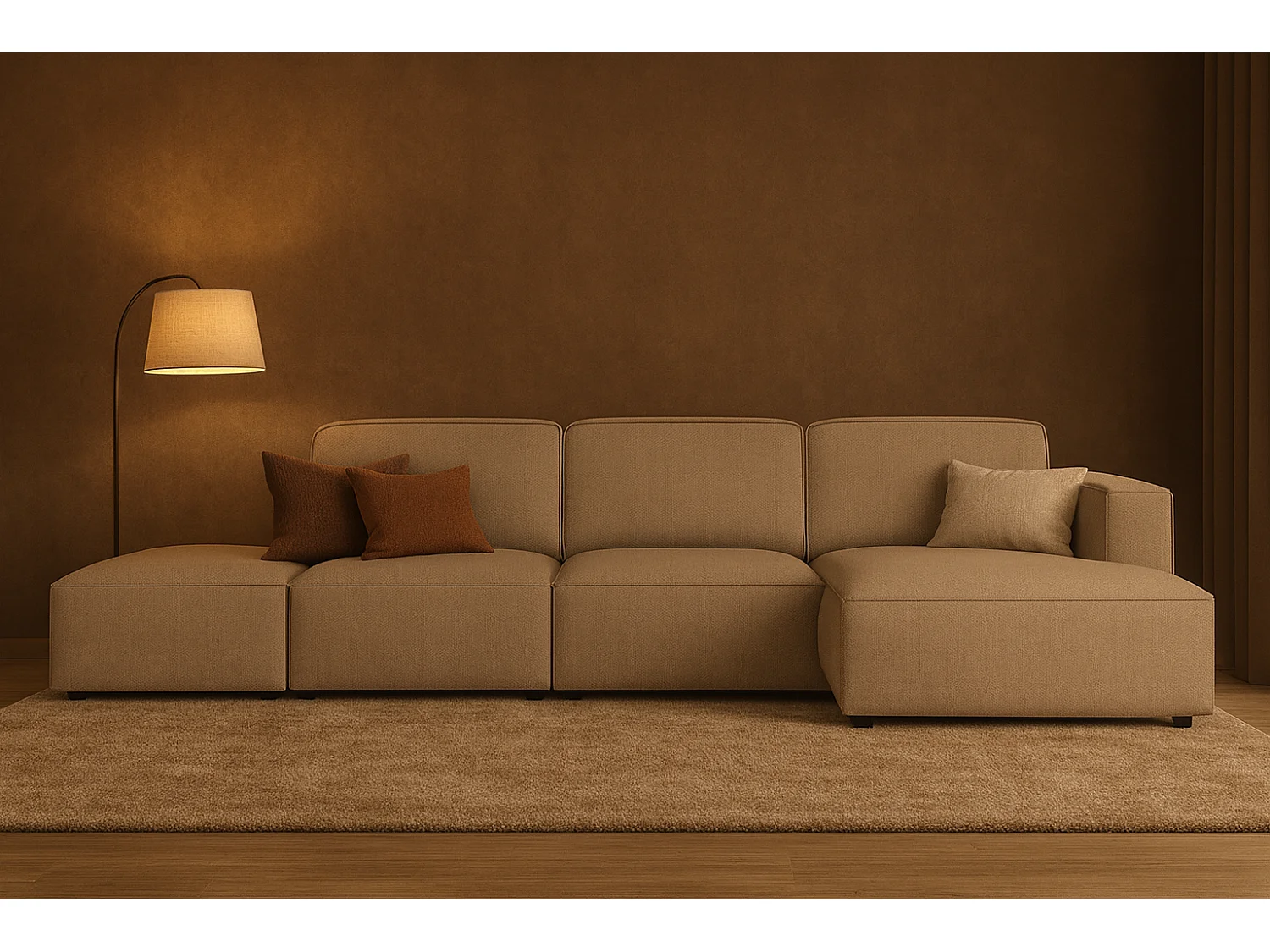 Canapé d’angle modulaire Cursal C droit – 341 x 166 x 70 cm,  beige Raven 30, design moderne