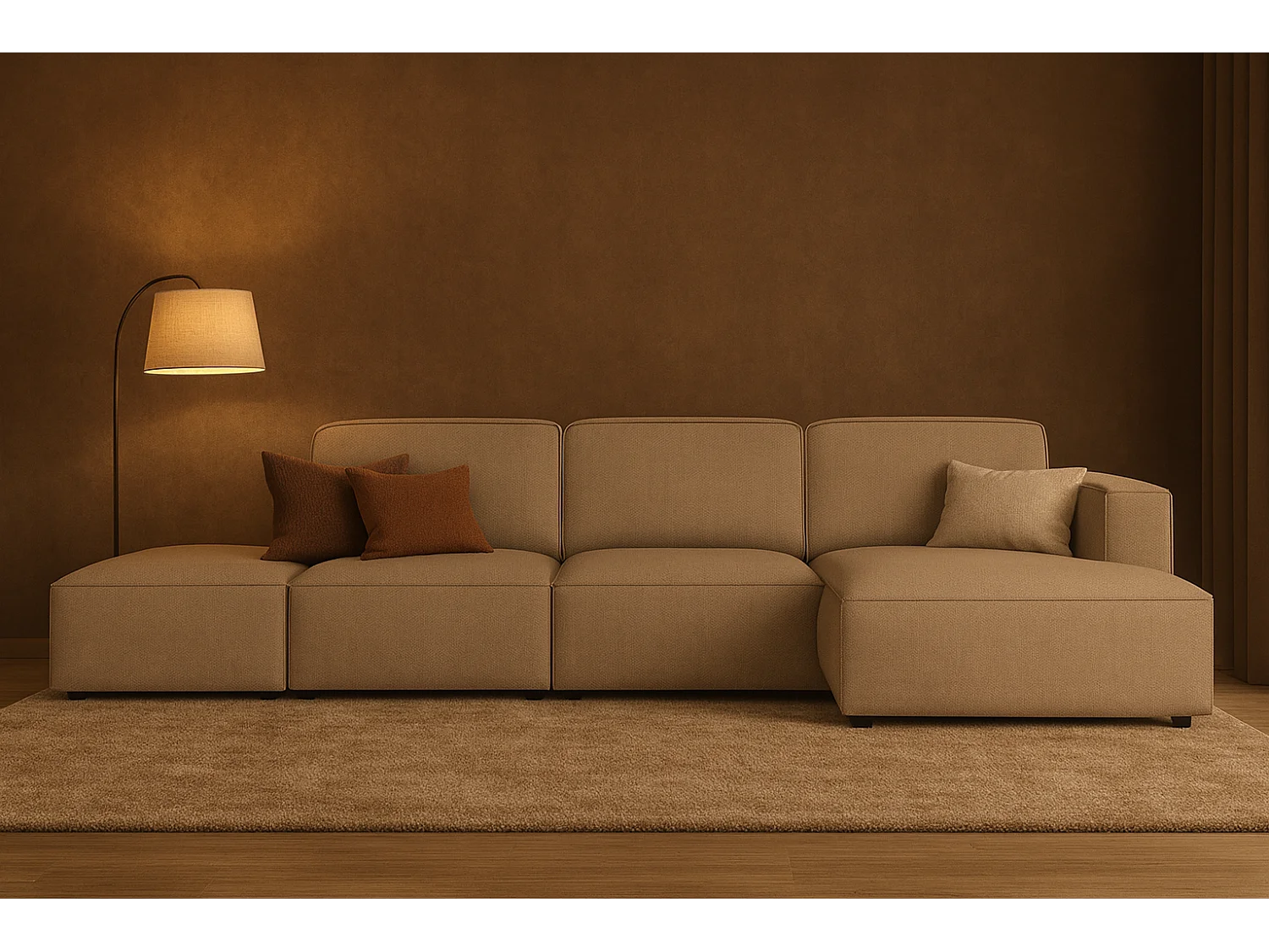 Canapé d’angle modulaire Cursal C droit – 341 x 166 x 70 cm,  beige Raven 30, design moderne