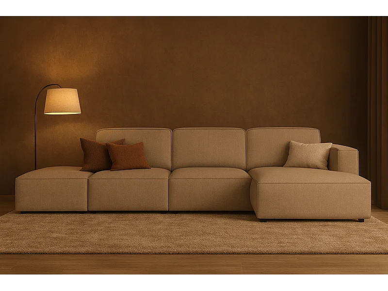 Narożnik modułowy Cursal C prawy z pufą – sofa narożna 341 x 166 x 70 cm,  beżowy Raven 30, nowoczesny design