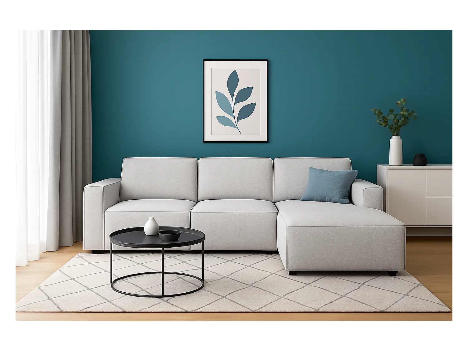 Canapé d’angle modulaire Cursal A droit – 284 x 166 cm, gris clair Raven 6, design moderne