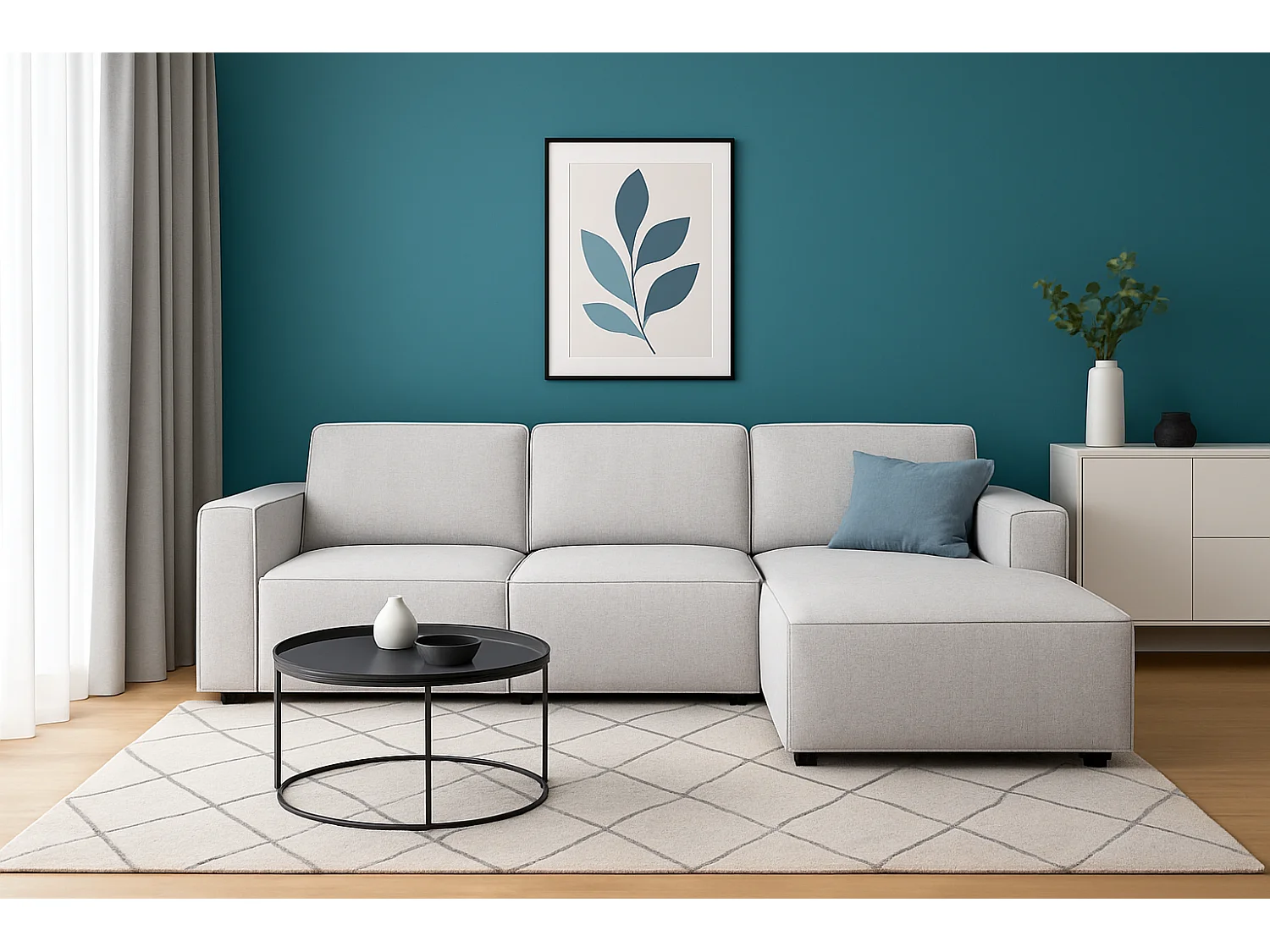 Canapé d’angle modulaire Cursal A droit – 284 x 166 cm, gris clair Raven 6, design moderne