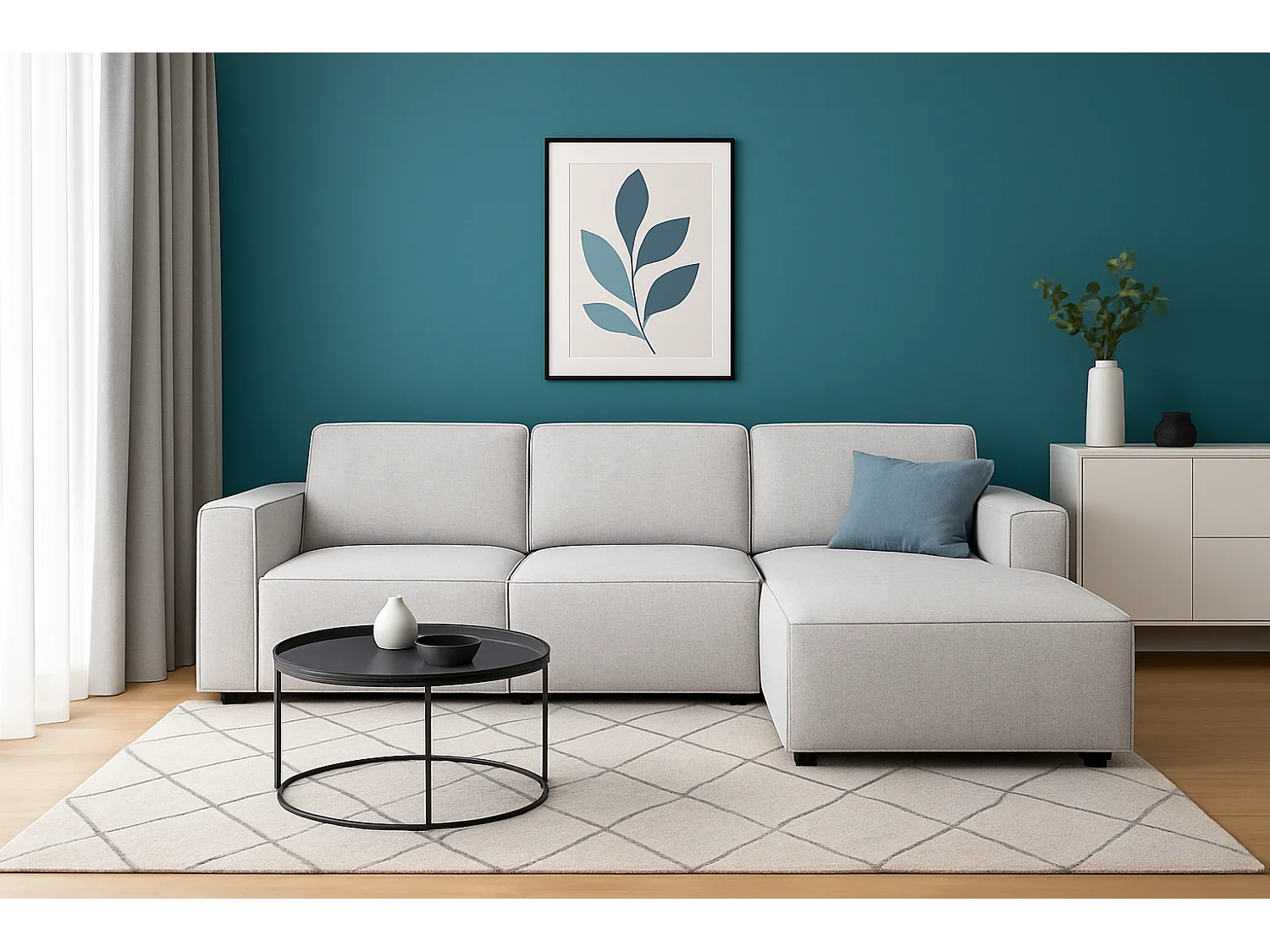 Canapé d’angle modulaire Cursal A droit – 284 x 166 cm, gris clair Raven 6, design moderne