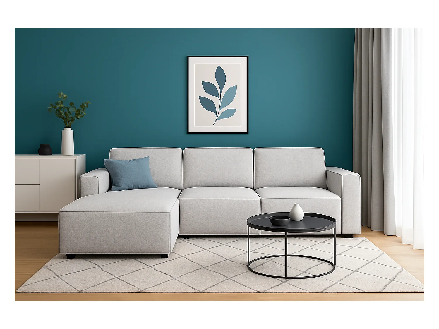 Canapé d’angle modulaire Cursal A gauche – 284 x 166 cm, gris clair Raven 6, design moderne